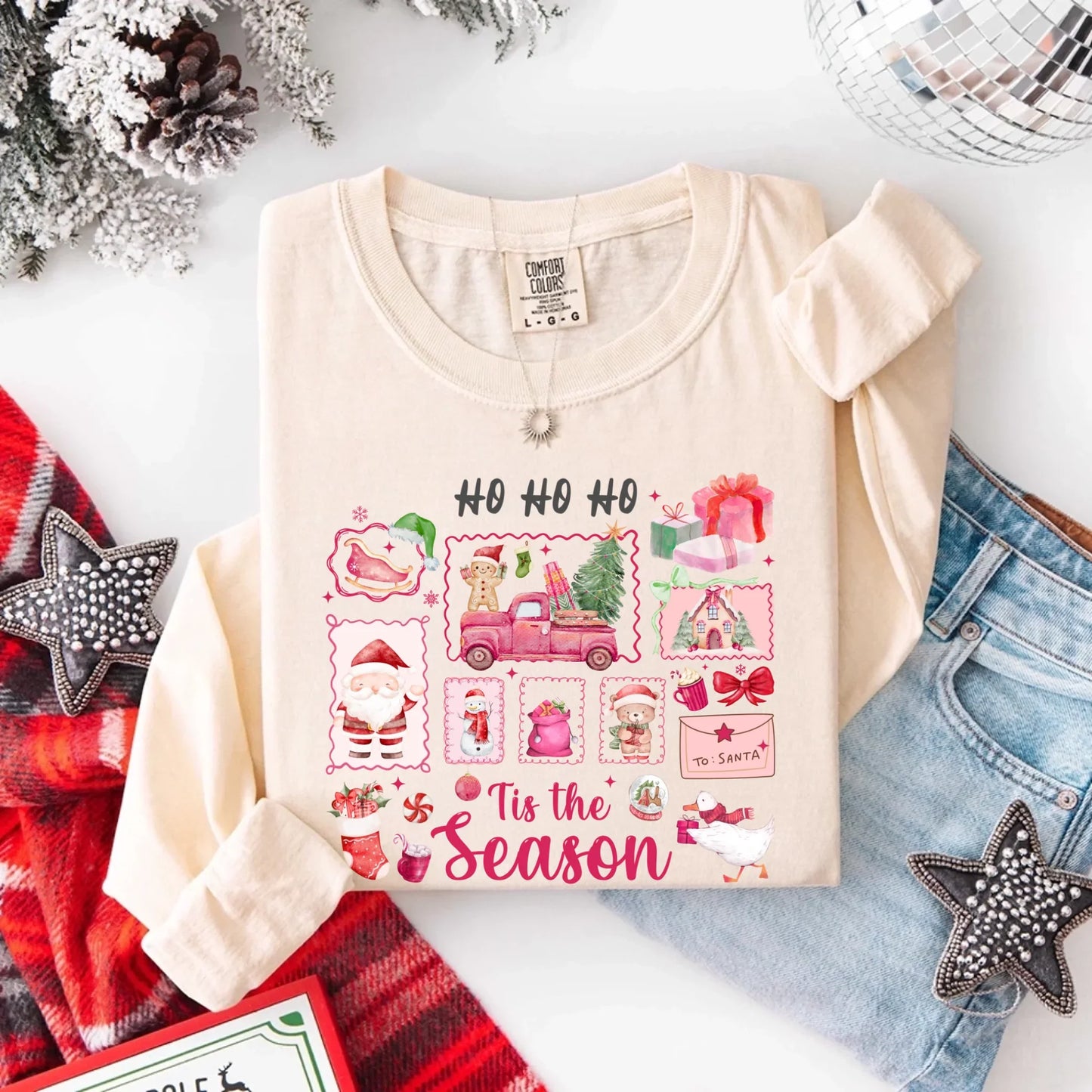 Ho Ho Ho Tis The Season Long Sleeve Christmas Shirt Comfort Colors