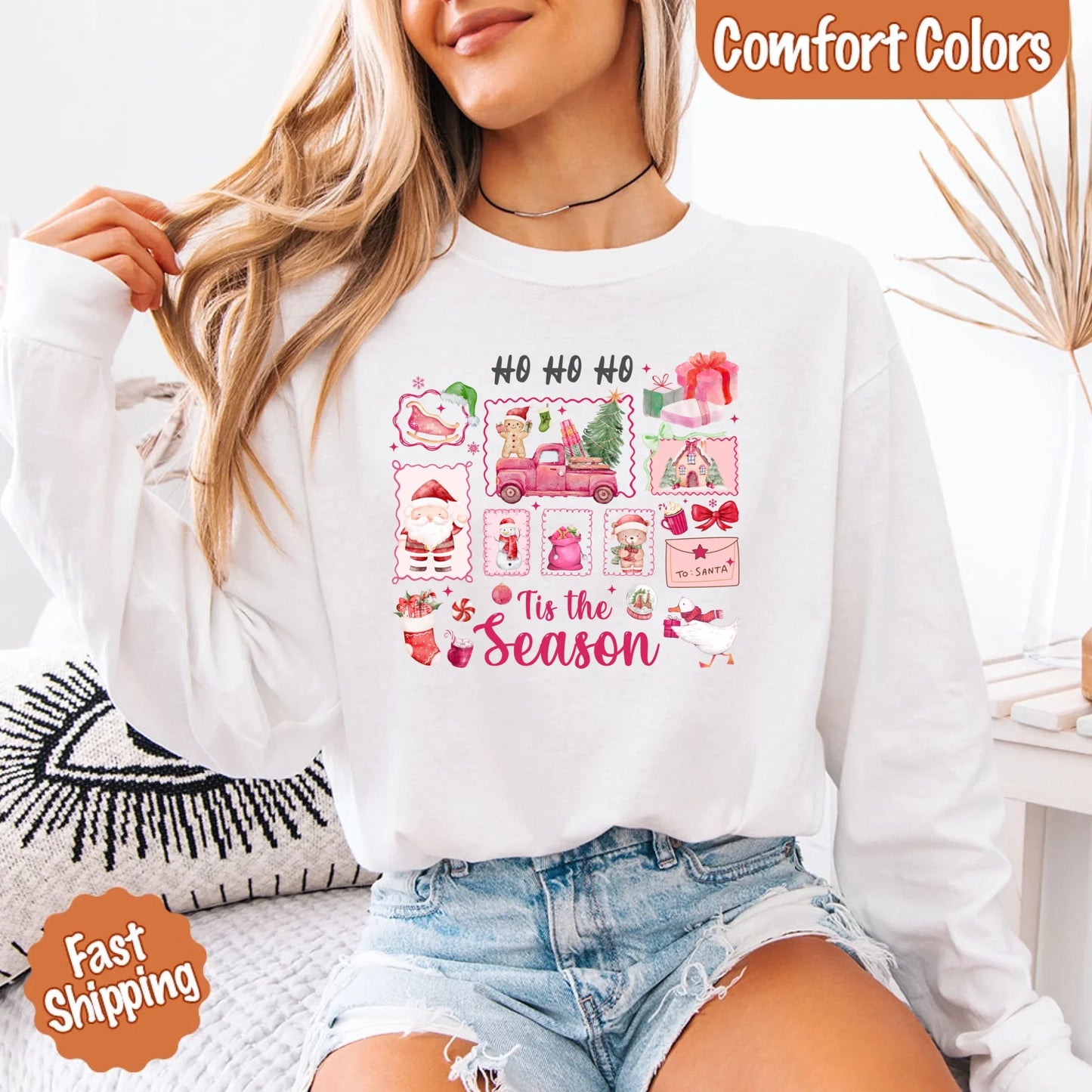 Ho Ho Ho Tis The Season Long Sleeve Christmas Shirt Comfort Colors