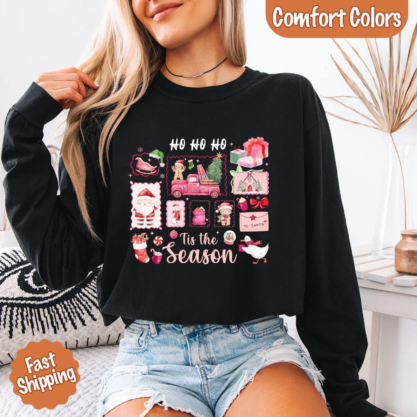 Ho Ho Ho Tis The Season Long Sleeve Christmas Shirt Comfort Colors