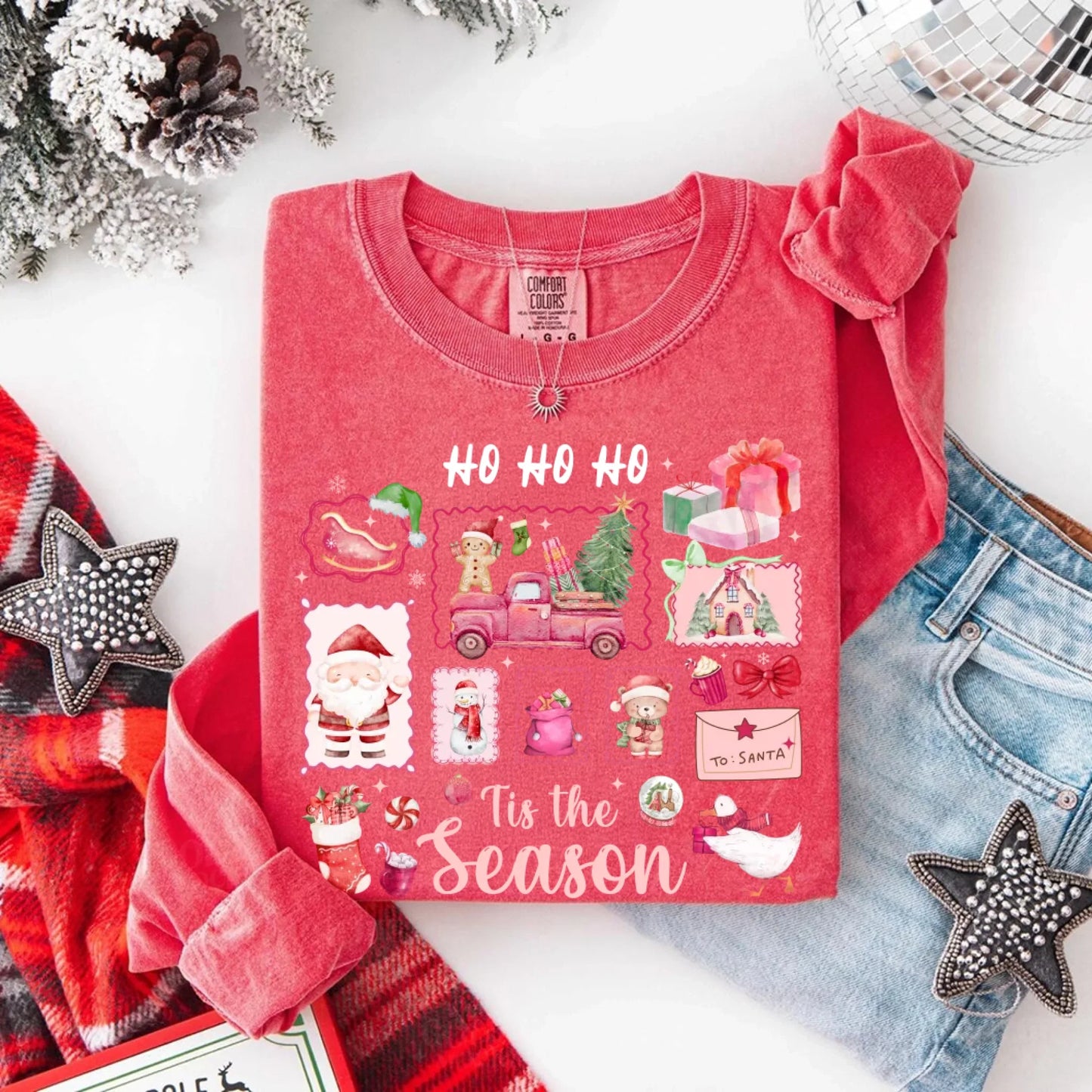 Ho Ho Ho Tis The Season Long Sleeve Christmas Shirt Comfort Colors