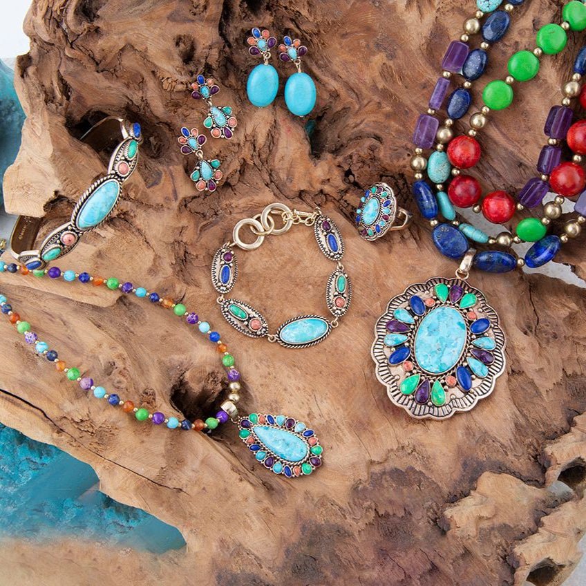 Colorful Golden Statement Ring with Genuine Turquoise and Coral Stones