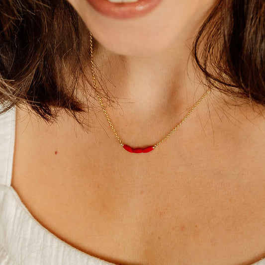 Red Coral Afghan Stone Rice Beaded Necklace Sela Designs