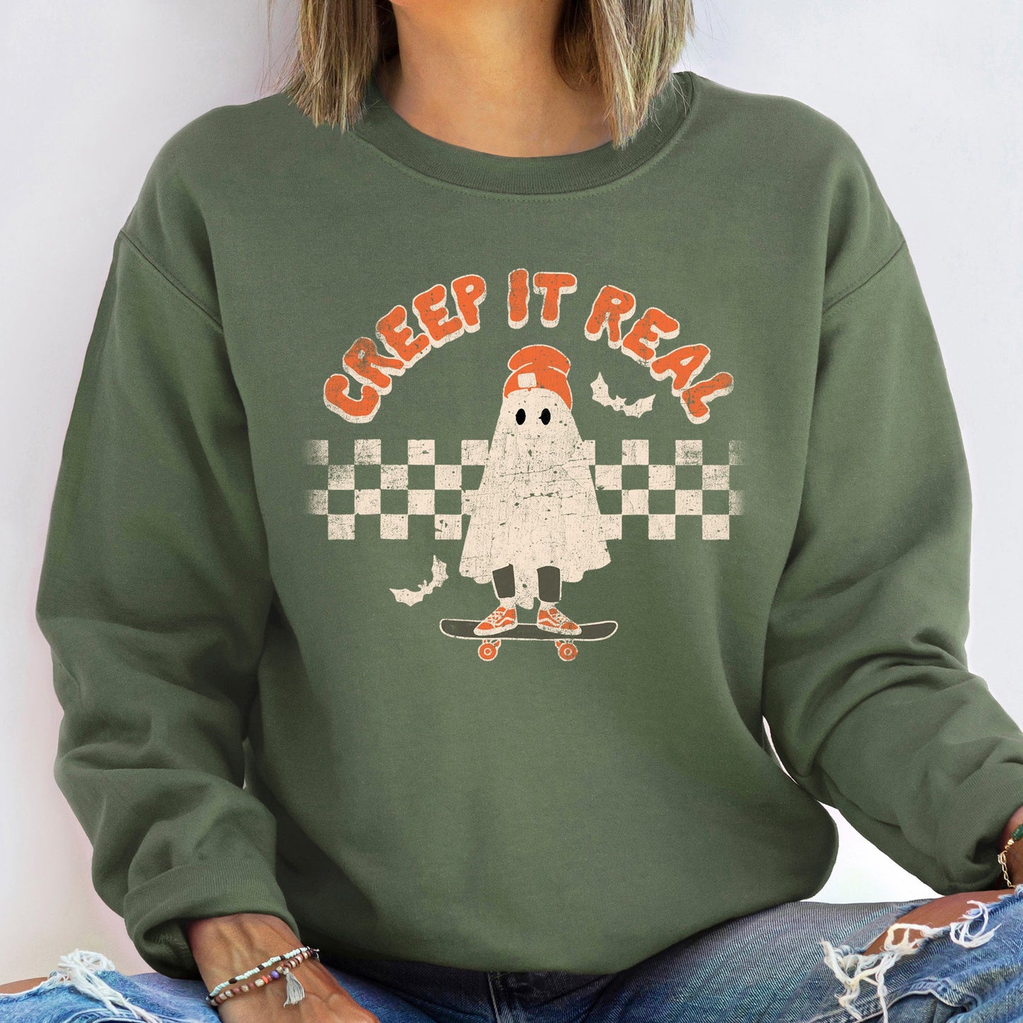Creep It Real Halloween Sweatshirt Soft Fleece Unisex Sweater Refinery No. 1
