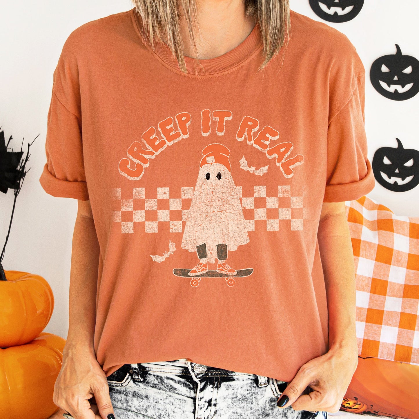 Creep It Real Retro Ghost Halloween Comfort Colors T-Shirt