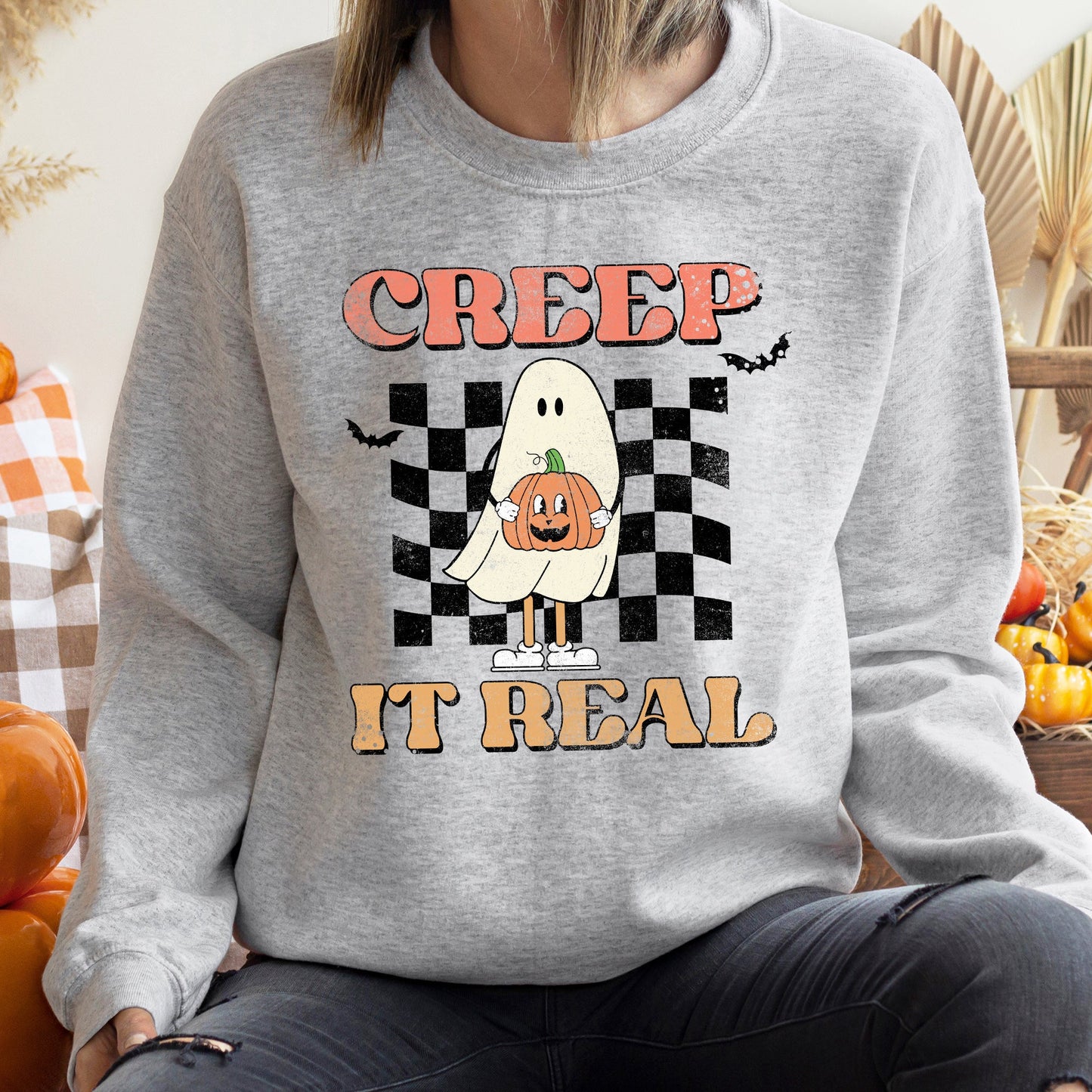 Creep It Real Vintage Halloween Sweatshirt Unisex Cotton Blend