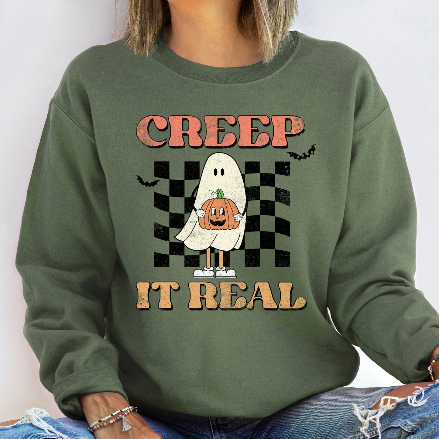 Creep It Real Vintage Halloween Sweatshirt Unisex Cotton Blend