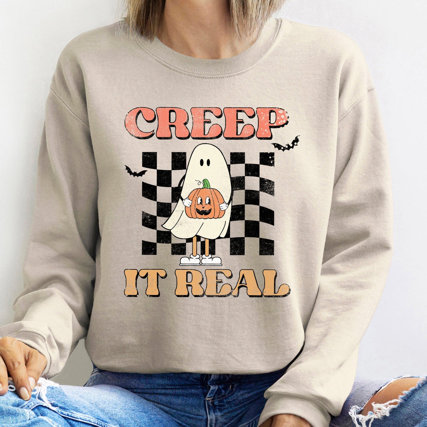Creep It Real Vintage Halloween Sweatshirt Unisex Cotton Blend