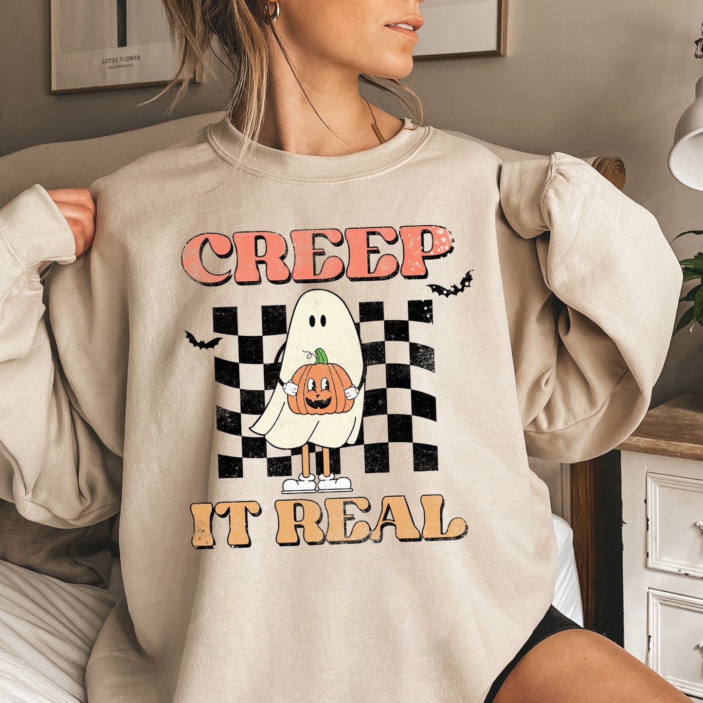 Creep It Real Vintage Halloween Sweatshirt Unisex Cotton Blend