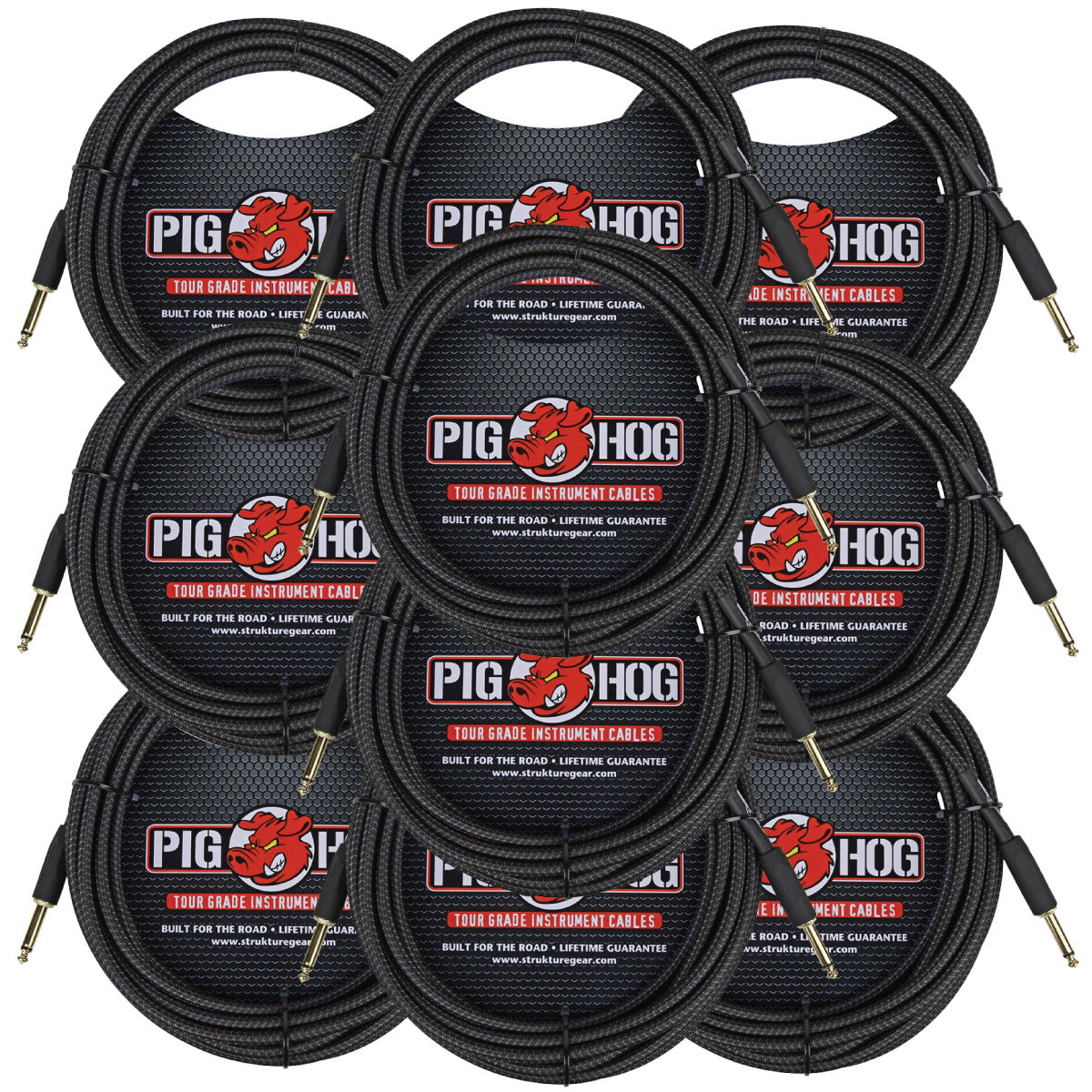 Pig Hog Woven Black Vintage Series 20 Ft Instrument Cable 10 Pack