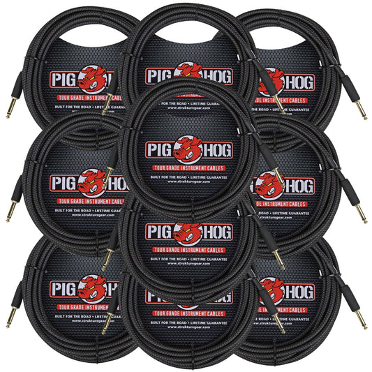 Pig Hog Woven Black Vintage Series 20 Ft Instrument Cable 10 Pack