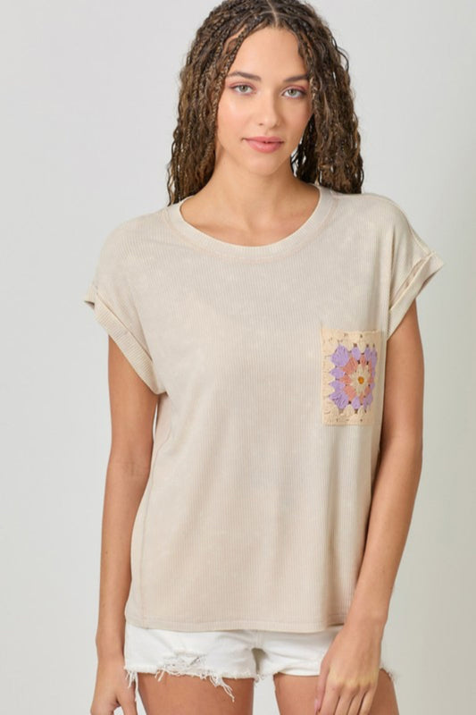 Crochet Pocket Short Sleeve Shirt