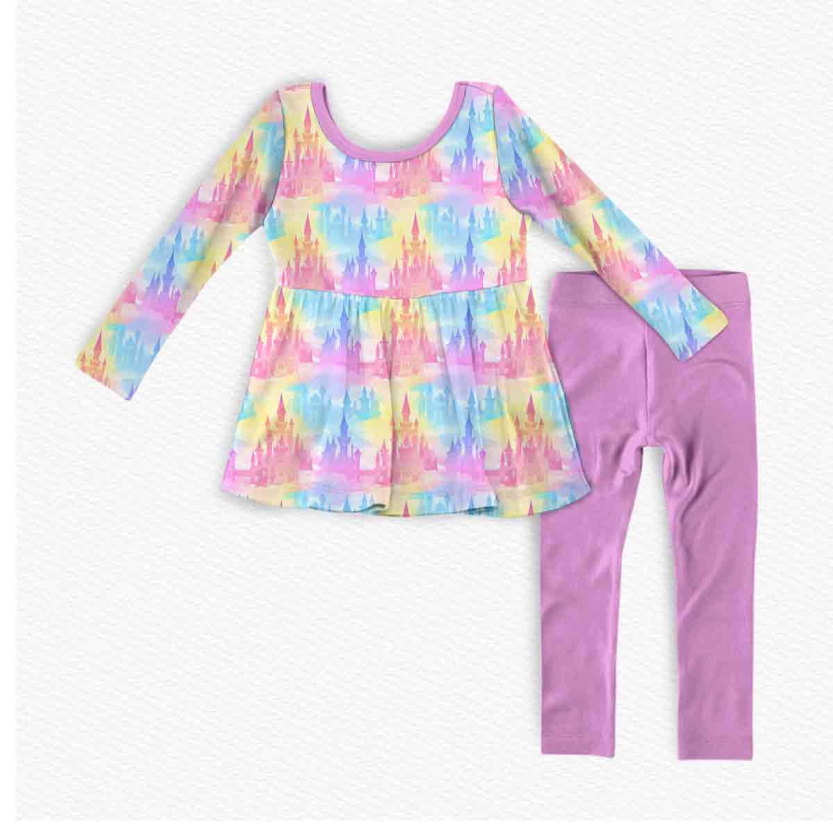 Bamboo Long Sleeve & Pants Peplum Set Winter Classics Castles in the Clouds