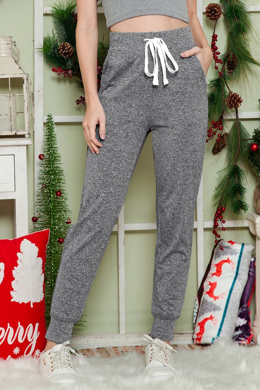 Blue Drawstring Waist Pocketed Joggers Relaxed Fit