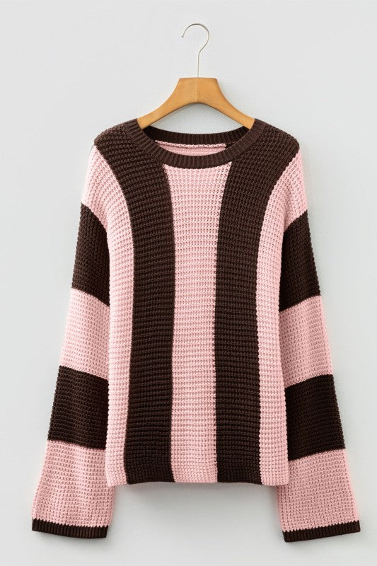 Stripe Colorblock Thermal Textured Knit Sweater