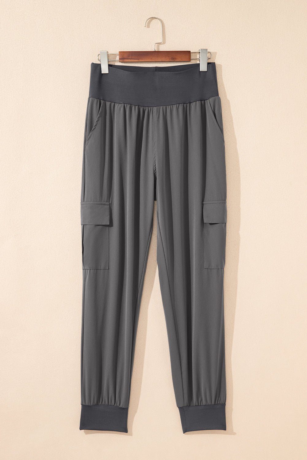 Camel Elastic High Waist Cargo Jogger Pants