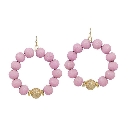 Pink Wood Circle Drops Earrings