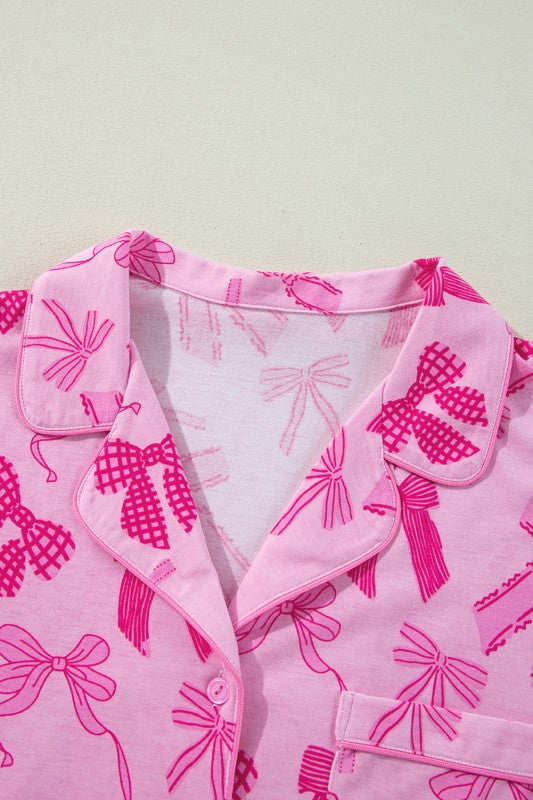 Bow Shirt and Shorts Pajamas Set Polyester Spandex