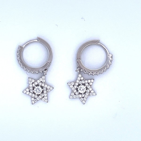 925 Sterling Silver Crystal Star of David Pendant Earrings