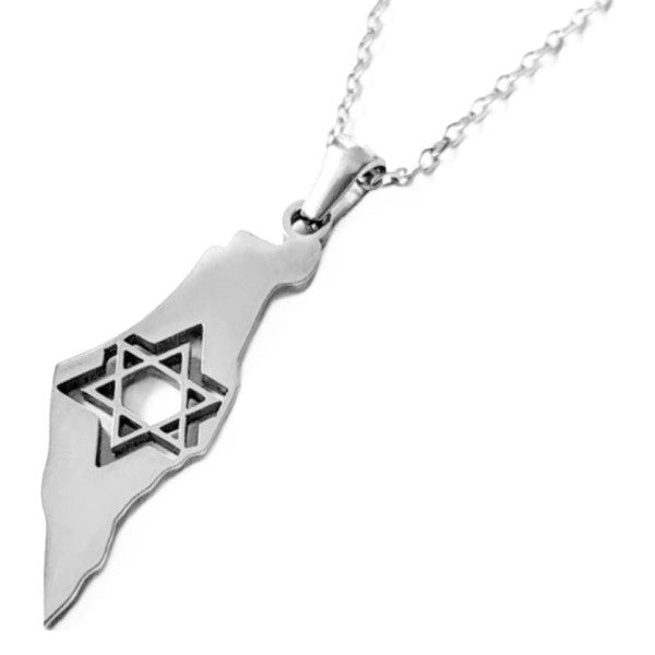 Stainless Steel Israel Map Necklace with Star of David Pendant