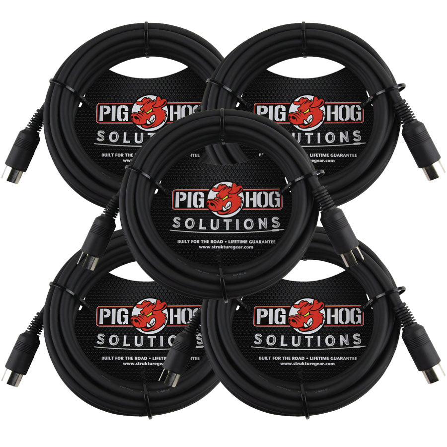 15ft MIDI Cable Black Instrument Interface 5 Pack Pig Hog Solutions