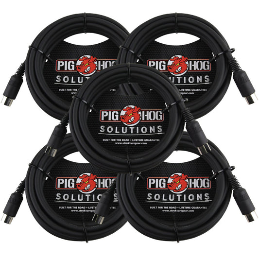 15ft MIDI Cable Black Instrument Interface 5 Pack Pig Hog Solutions