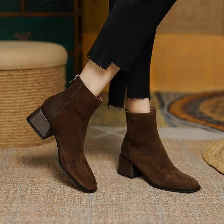 Women’s Suede Mid-Heel Martin Boots Mid-Heel Ankle Boots