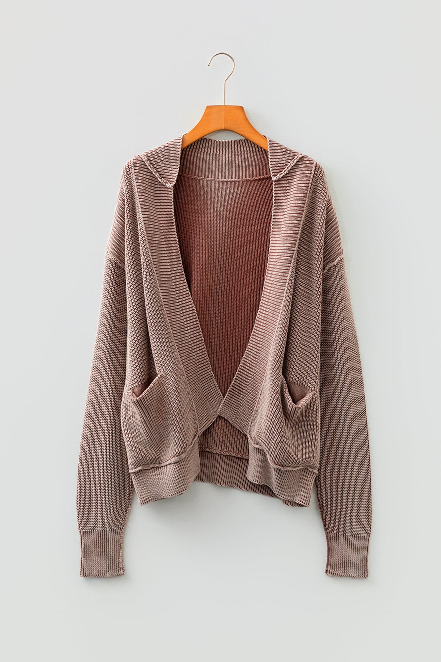 Chestnut Mineral Wash Knit Open Sweater Cardigan
