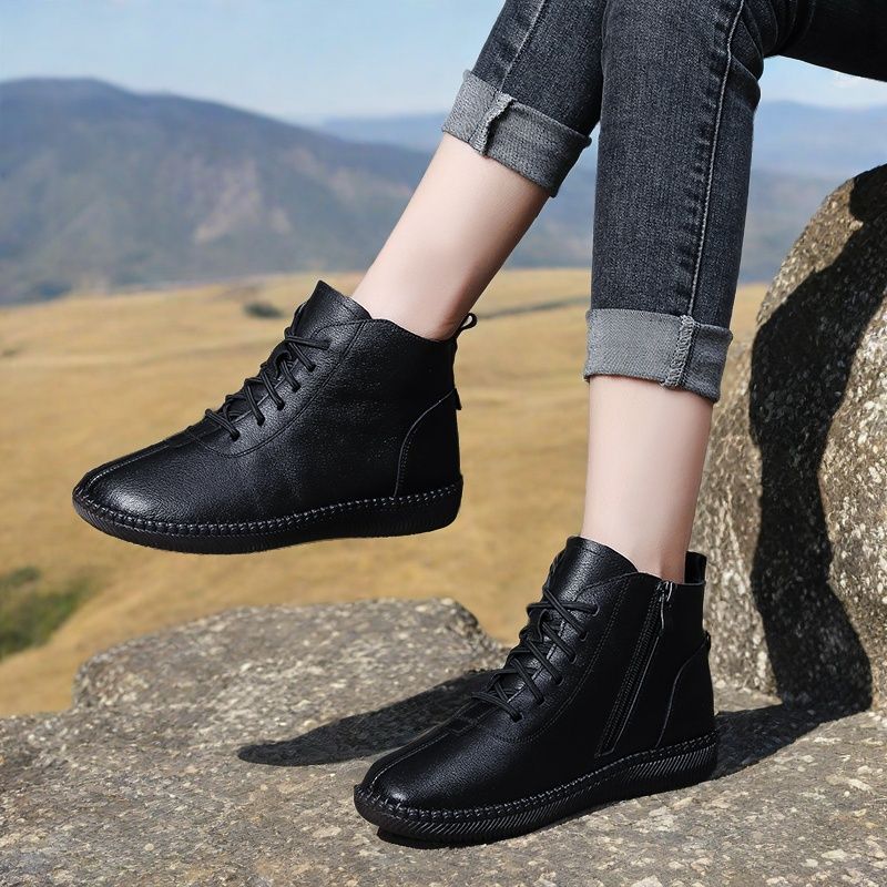 Genuine Leather Soft-Soled Flat Ankle Boots Women’s Stepique