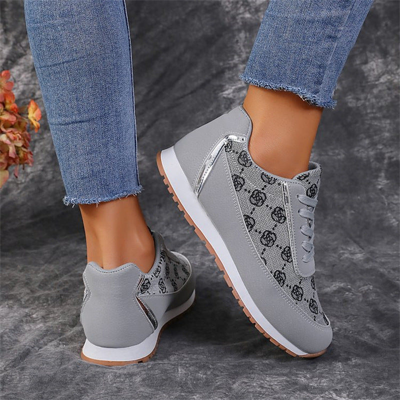 Floral Print Comfortable Lace-Up Canvas Sneakers