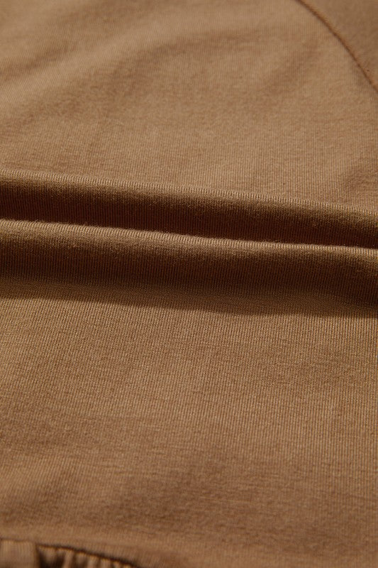 Smocked Split V-Neck Buttoned Blouse Solid