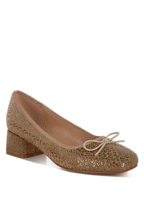 Ningen Leopard Print Block Heel Ballerinas