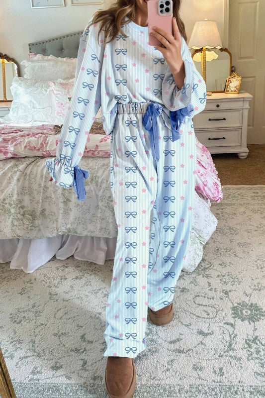 Stripe Bow and Star Lounge Set Soft 2-Piece Lounge Set
