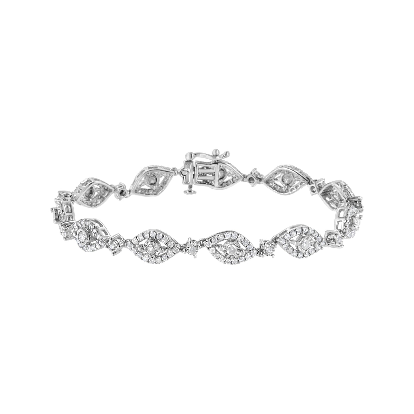.925 Sterling Silver 2 1/2 Cttw Diamond Pear Shaped And Bezel Link Bracelet (I-J Color, I2-I3 Clarity) - 7.5 "