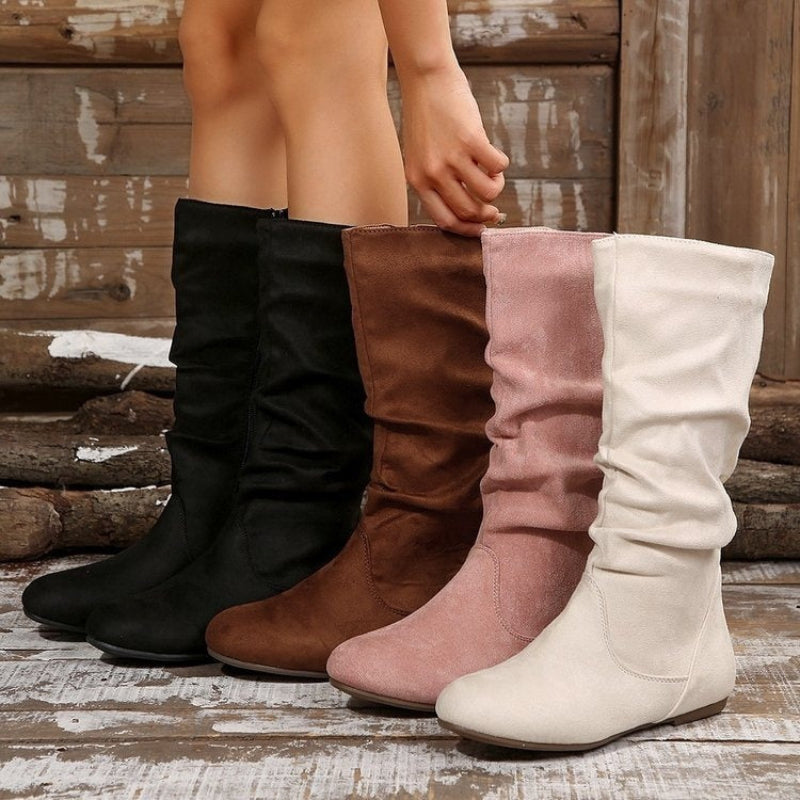 Plus Size Wide Fit Side Zipper Pleated Women’s Boots FitiqueFit