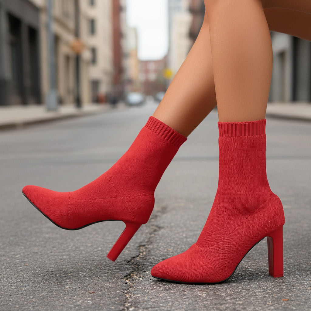 Chunky-Heeled Knitted Suede Ankle Boots Women’s by Stepique