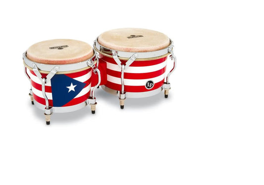 LP Matador Puerto Rico Flag Design Wood Bongos with Chrome Hardware