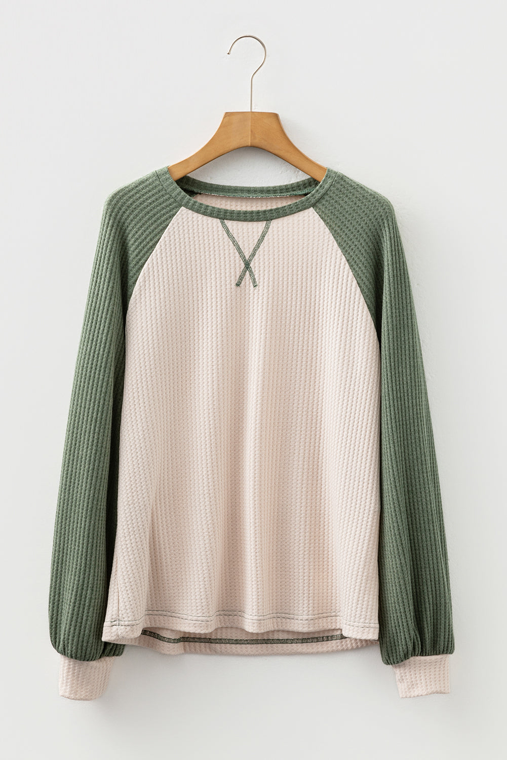 Waffle Color Block Raglan Sleeve Top Casual Wear