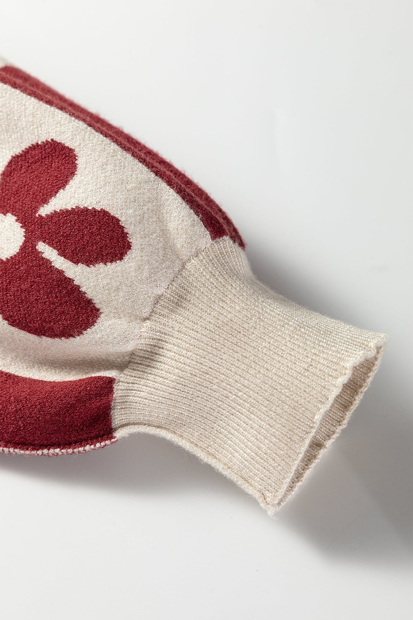 Floral Plaid Henley Baggy Sweater Knitwear