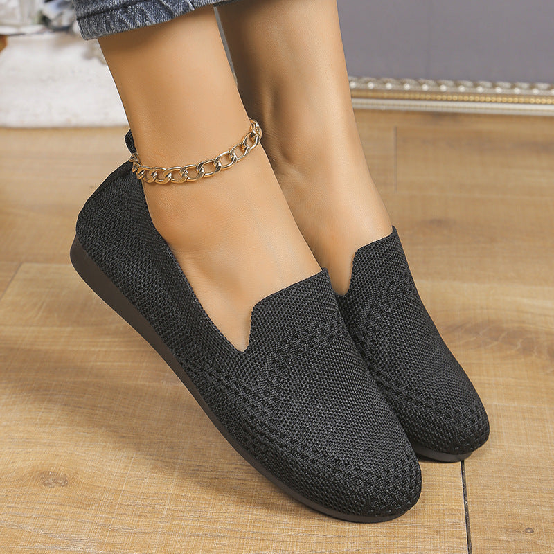 Flying Woven Breathable Slip-On Flats Work Shoes European American Style