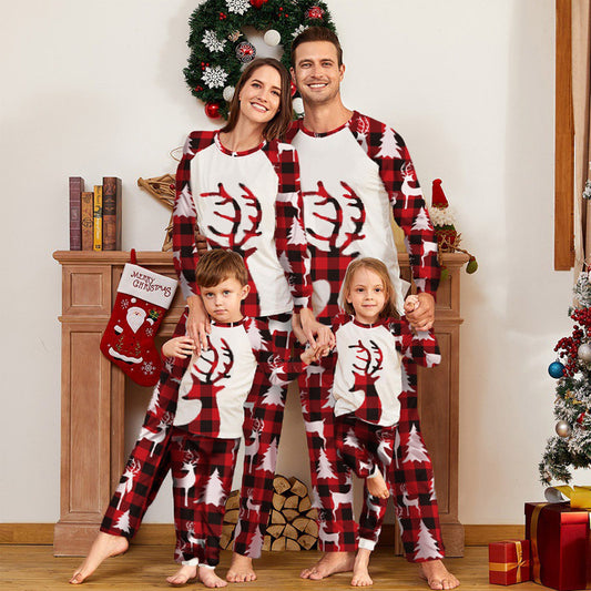 Christmas Deer Head Print Parent-child Home Service Suit Cotton Polyester