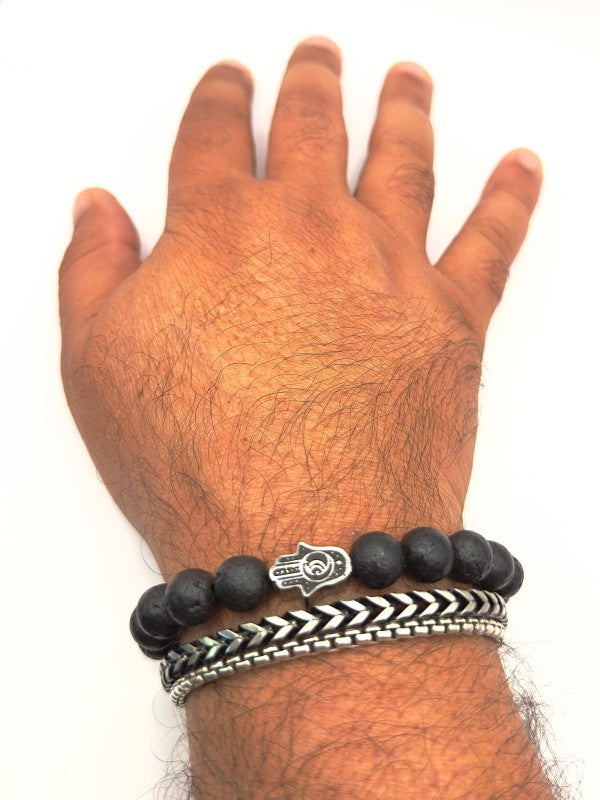 Hamsa Black Lava Stone Beaded Bracelet
