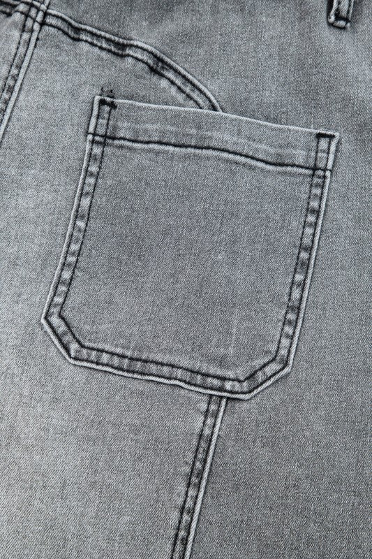 Denim Raw Hem Drawstring Wide Leg Pants