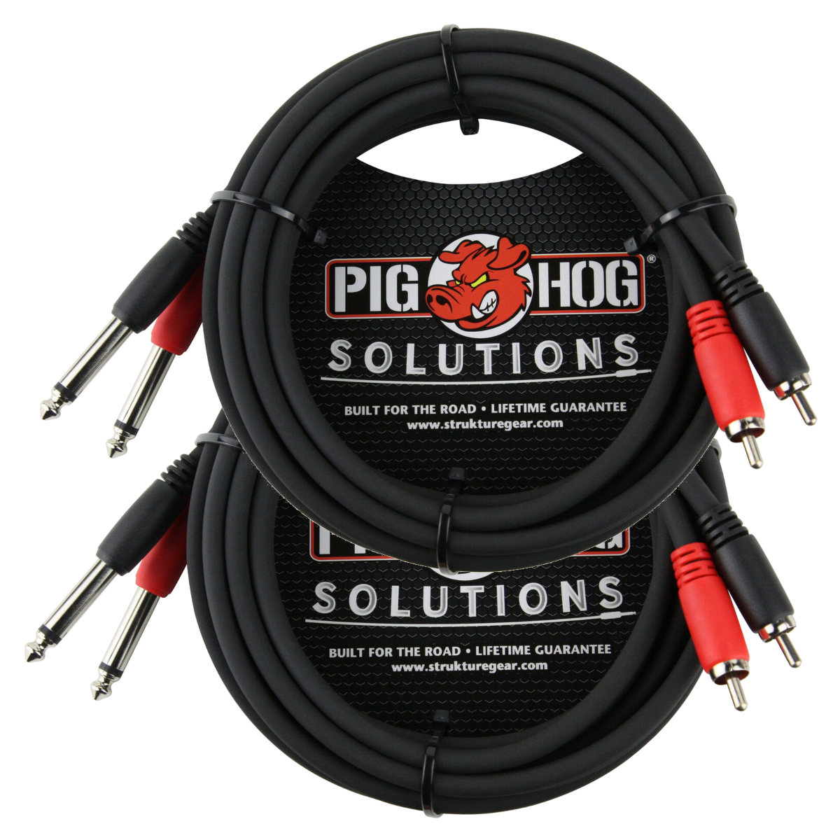 Dual RCA to Dual 1/4 Inch Mono 10FT Cable Pig Hog PD-R1410 2 Pack