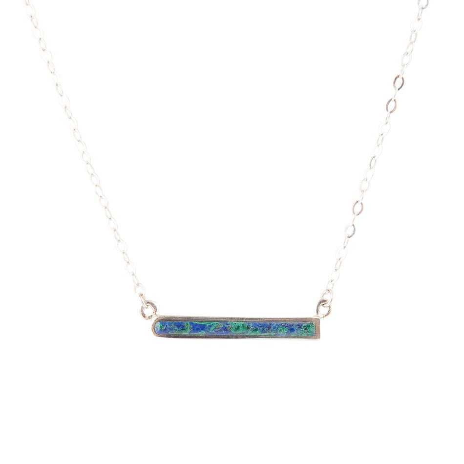 Azurite Sterling Silver Dainty Bar Necklace