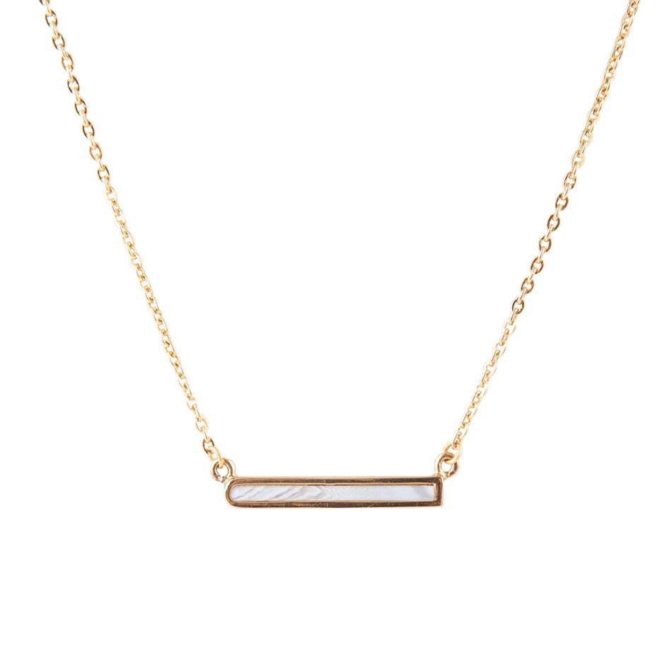 Dainty Botswana Agate Bar Necklace Adjustable Bronze Jewelry