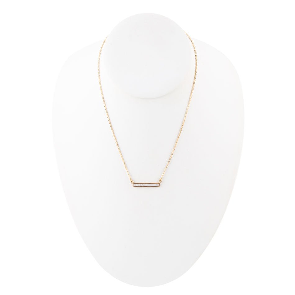 Dainty Botswana Agate Bar Necklace Adjustable Bronze Jewelry