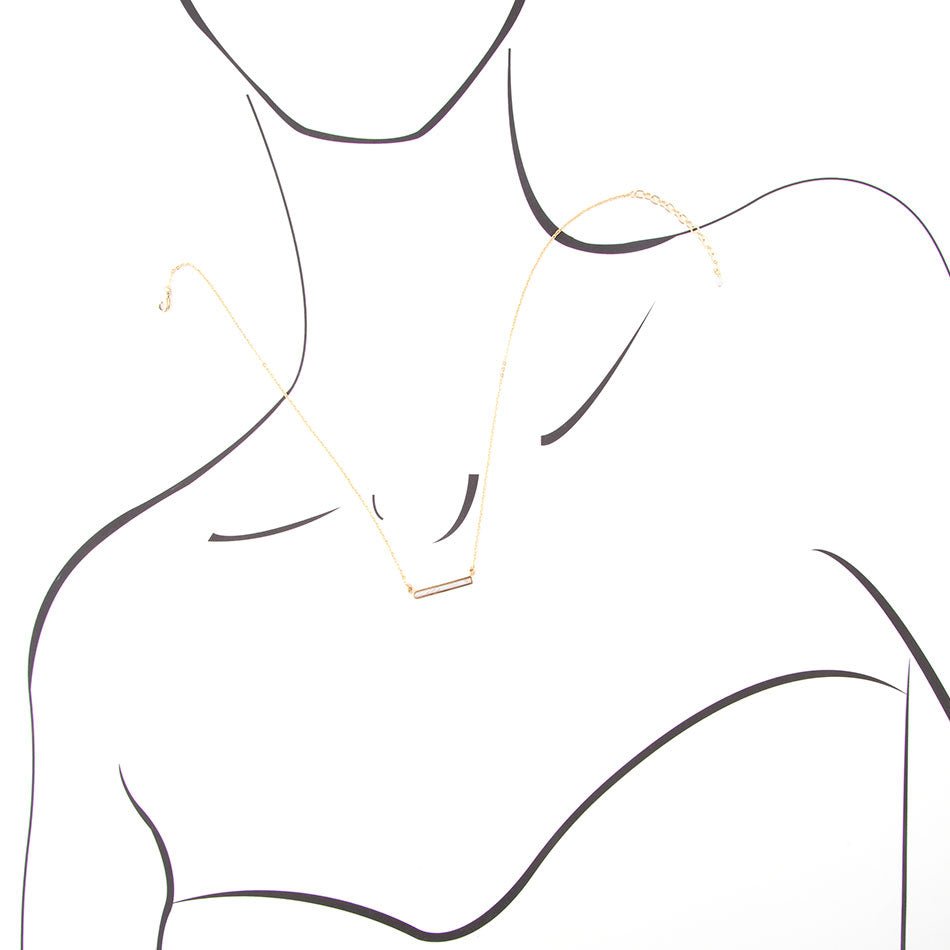 Dainty Botswana Agate Bar Necklace Adjustable Bronze Jewelry