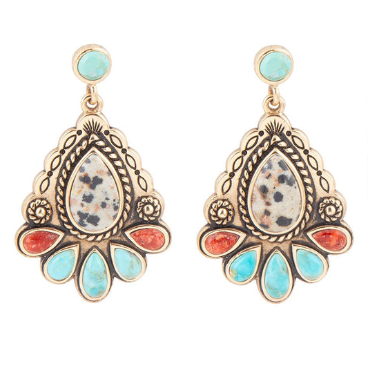 Dalmatian Jasper Colorful Golden Drop Earrings Barse Jewelry
