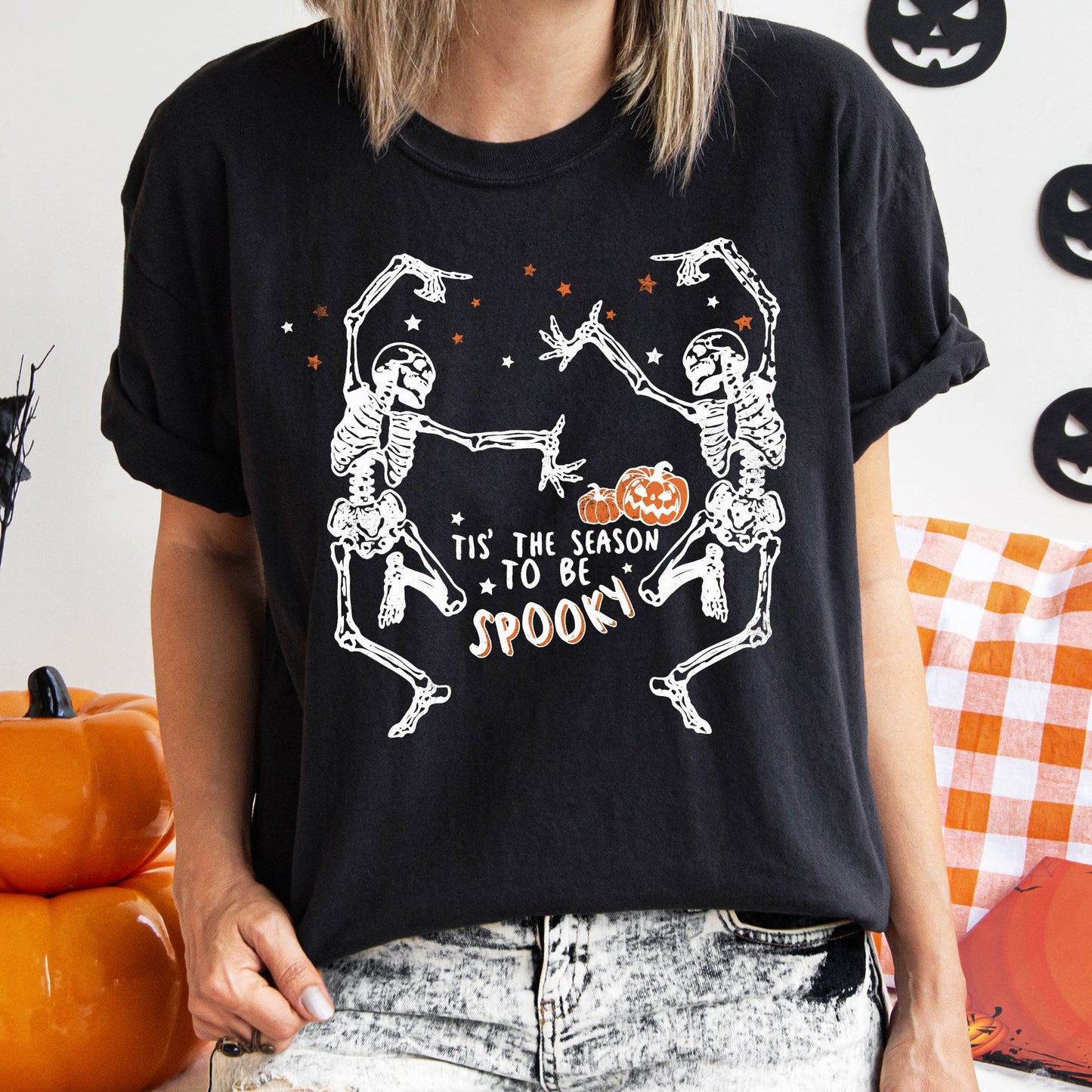 Tis The Season Dancing Skeletons Halloween Comfort Colors Tshirt