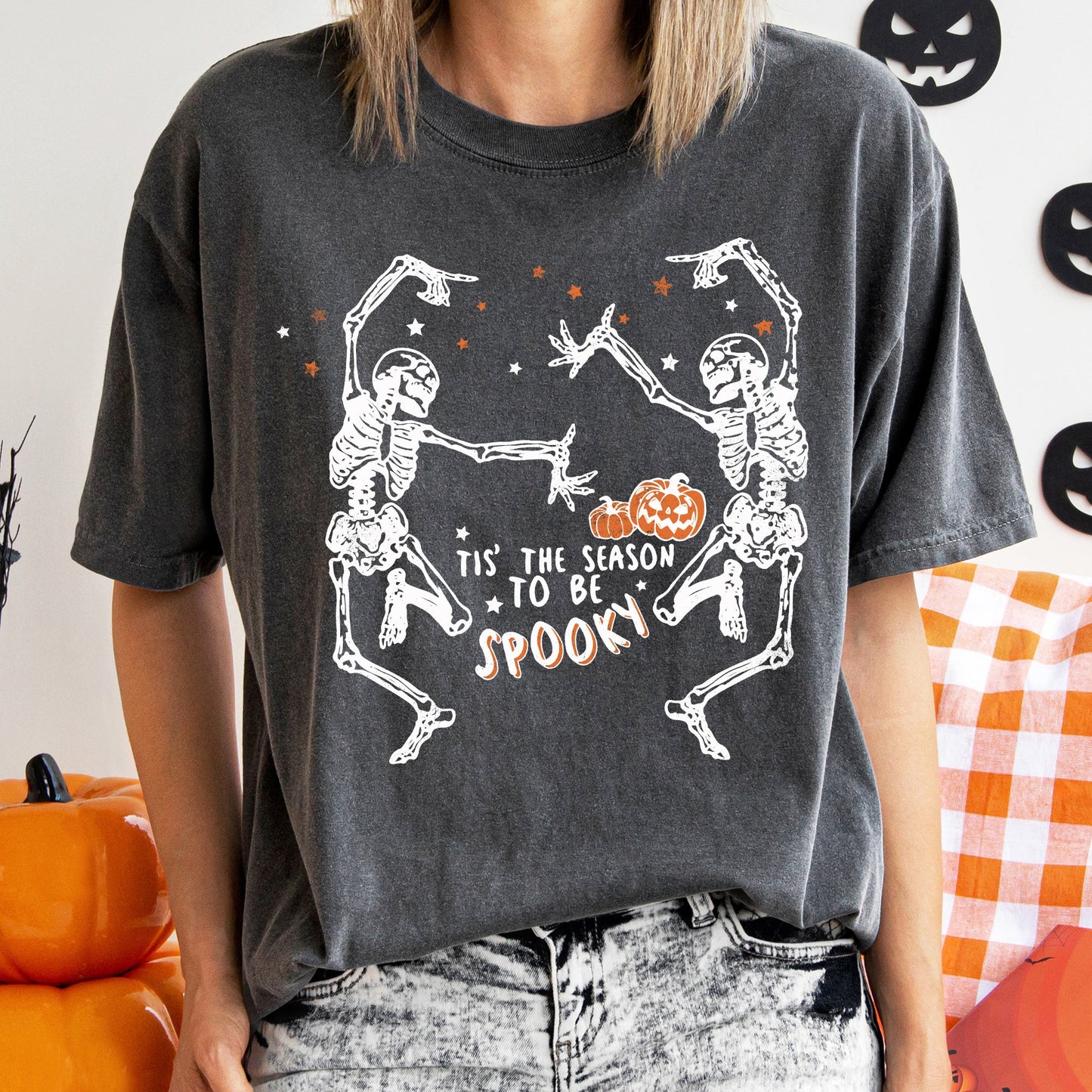Tis The Season Dancing Skeletons Halloween Comfort Colors Tshirt